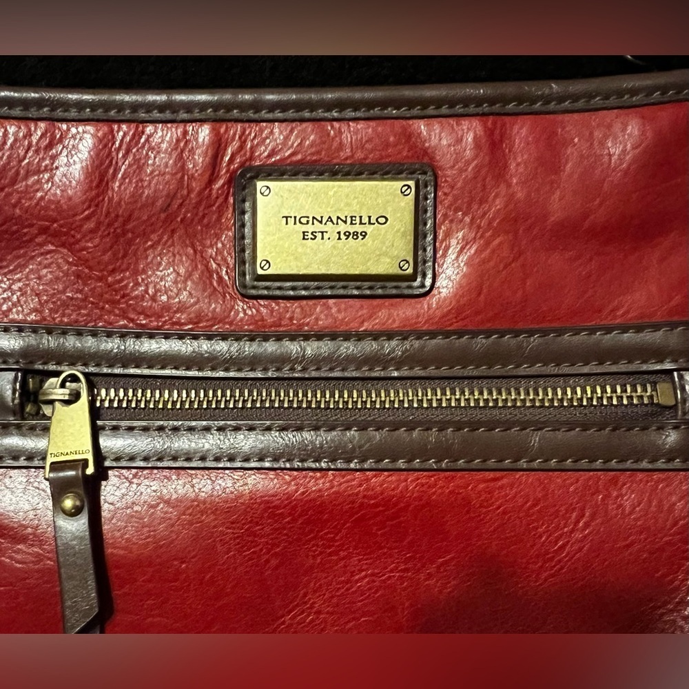 UC Tignanello Red & Brown Leather Shoulder Bag Handbag Purse - Picture 2 of 14